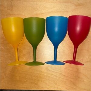 Set of 4 Colorful BPA-Free Durable Plastic Wine Goblets - Picnic/Party Ready